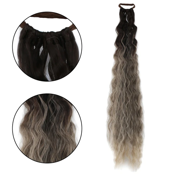 Lastik Tokalı At Kuyruğu Kabarık Afro Dalgalı - Küllü Kumral / Beyaz Platin Ombre ürün görseli