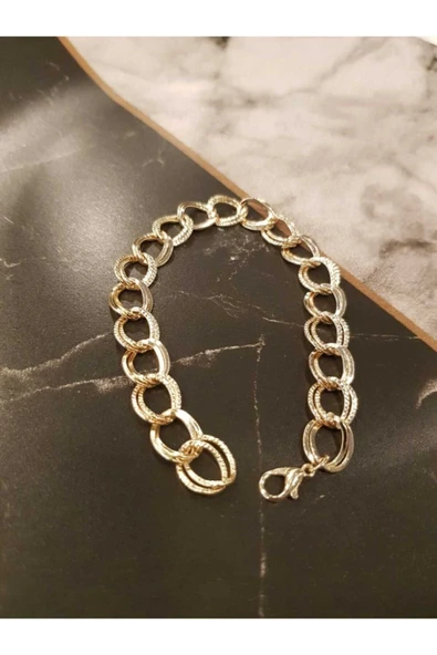 Kadın Gold Lüx Detaylı Çift Zincir Samanyolu Bileklik - 2