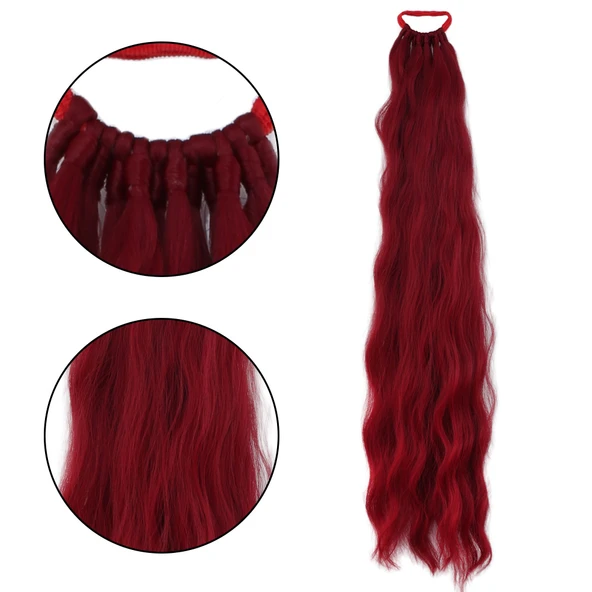 Lastik Tokalı At Kuyruğu Su Dalgalı  - Kızıl ürün görseli