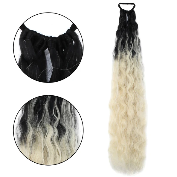 Lastik Tokalı At Kuyruğu Kabarık Afro Dalgalı - Siyah / Platin Ombre ürün görseli