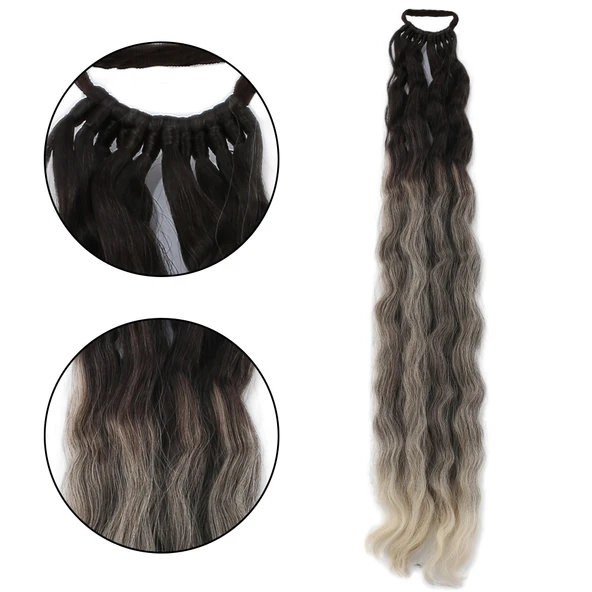 Lastik Tokalı At Kuyruğu Kabarık Afro Dalgalı - Kumral / Beyaz Platin Ombre ürün görseli