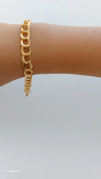 Kadın Gold Lüx Detaylı Çift Zincir Samanyolu Bileklik - 3
