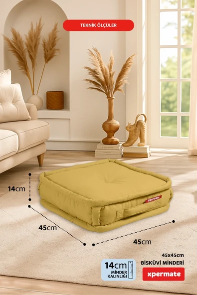 XPERMATE Bisküvi Minder Petek Önü Palet Üstü Minderi Fransız Minder Bank ve Bahçe Minderi 45x45x14 cm Hardal - Resim 2