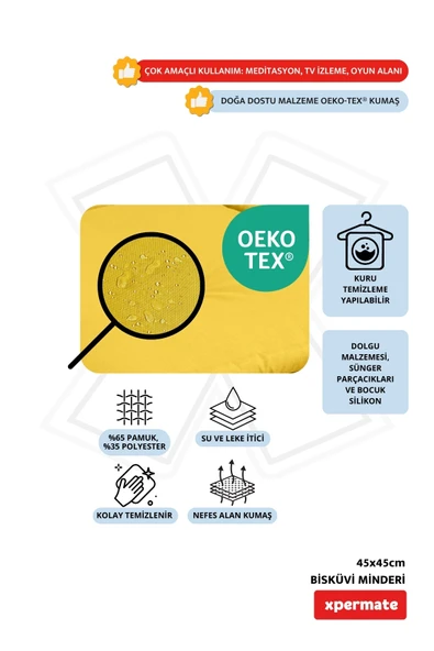 XPERMATE Bisküvi Minder Petek Önü Palet Üstü Minderi Fransız Minder Bank ve Bahçe Minderi 45x45x14 cm Sarı - Resim 3