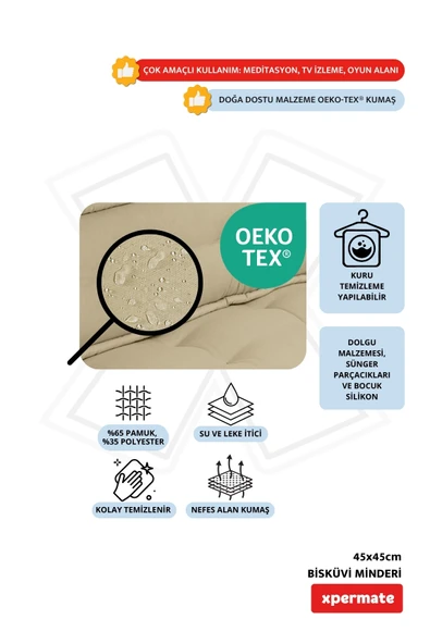 XPERMATE Bisküvi Minder Petek Önü Palet Üstü Minderi Fransız Minder Bank ve Bahçe Minderi 45x45x14 cm Bej - Resim 3