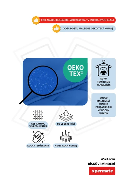 XPERMATE Bisküvi Minder Petek Önü Palet Üstü Minderi Fransız Minder Bank ve Bahçe Minderi 45x45x14 cm Mavi - Resim 3