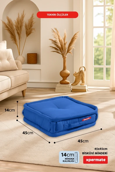 XPERMATE Bisküvi Minder Petek Önü Palet Üstü Minderi Fransız Minder Bank ve Bahçe Minderi 45x45x14 cm Mavi - Resim 2