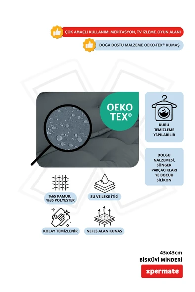 XPERMATE Bisküvi Minder Petek Önü Palet Üstü Minderi Fransız Minder Bank ve Bahçe Minderi 45x45x14 cm Antrasit - Resim 3