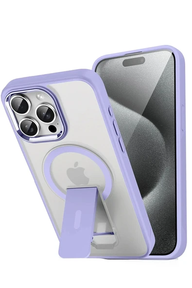 iPhone 15 Pro Tork Magsafe Standlı Kapak - Lila - Resim 2