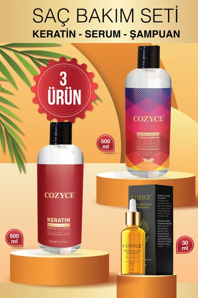 Cozyce Brezilya Fönü Keratin 500ml Argan Saç Serumu30ml Protein & Keratin Tuzsuz Şampuan 500 ml ürün görseli 1