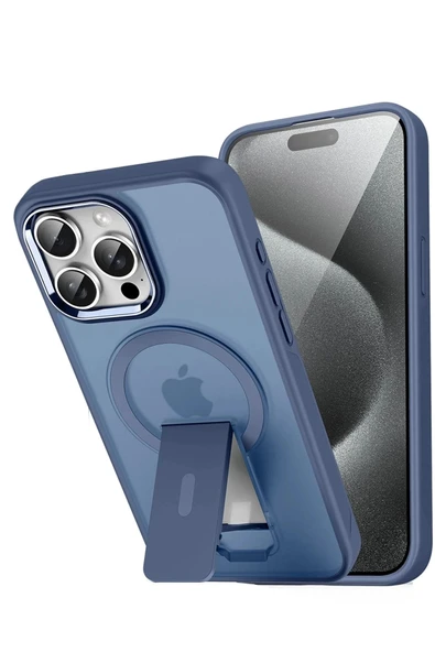 iPhone 14 Pro Tork Magsafe Standlı Kapak - Lacivert - Resim 2