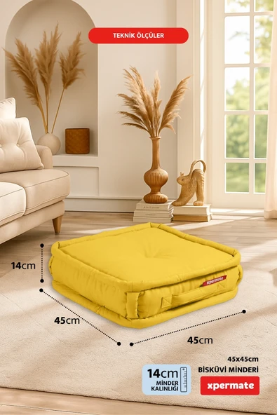XPERMATE Bisküvi Minder Petek Önü Palet Üstü Minderi Fransız Minder Bank ve Bahçe Minderi 45x45x14 cm Sarı - Resim 2
