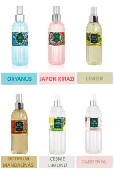 Eyüp Sabri Tuncer Sprey Kolonya Seti 150 ml x 6 Adet (Japon Kirazı, Çeşme Limonu, Bodrum Mandalinası, Gardenya, Okyanus, Limon) - 1