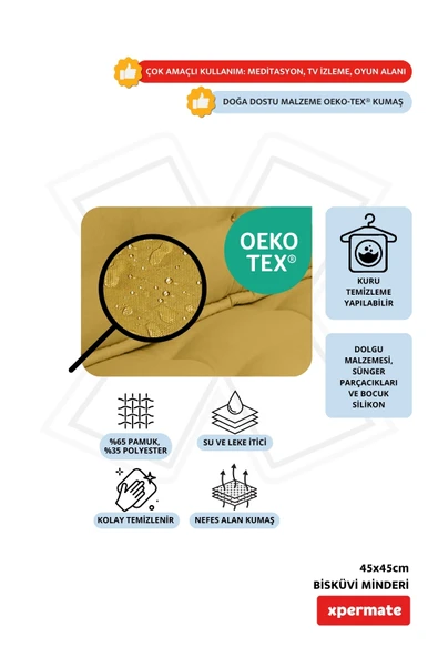 XPERMATE Bisküvi Minder Petek Önü Palet Üstü Minderi Fransız Minder Bank ve Bahçe Minderi 45x45x14 cm Hardal - Resim 3