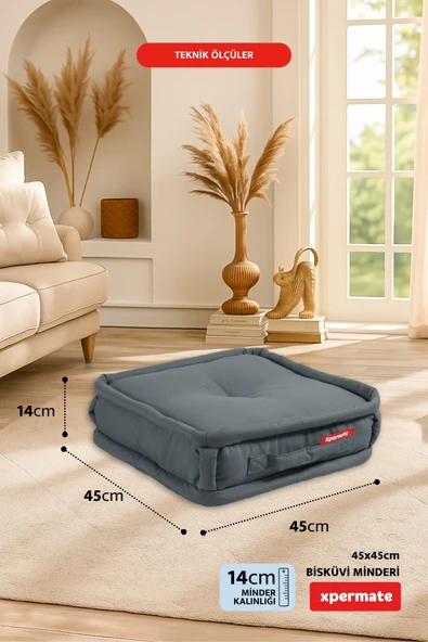 XPERMATE Bisküvi Minder Petek Önü Palet Üstü Minderi Fransız Minder Bank ve Bahçe Minderi 45x45x14 cm Antrasit - Resim 2