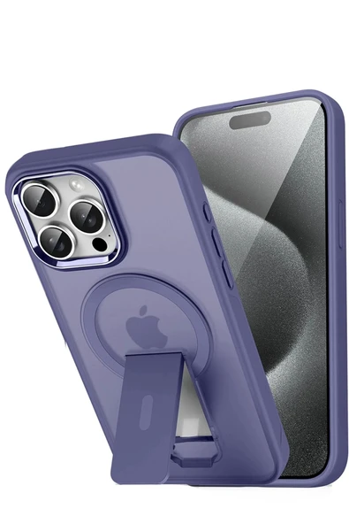 iPhone 14 Pro Tork Magsafe Standlı Kapak - Derin Mor - Resim 2