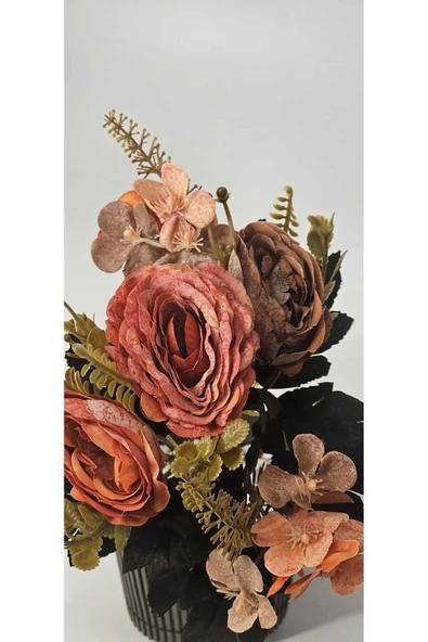 Haki Yapraklı Nar Çiçeği Rengi Buket Ev Dekor Vazo Süsü - Resim 3