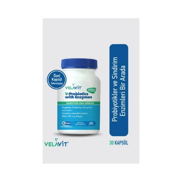 Velavit V-Probiotics with Enzymes & Bromelain 30 Kapsül - 1