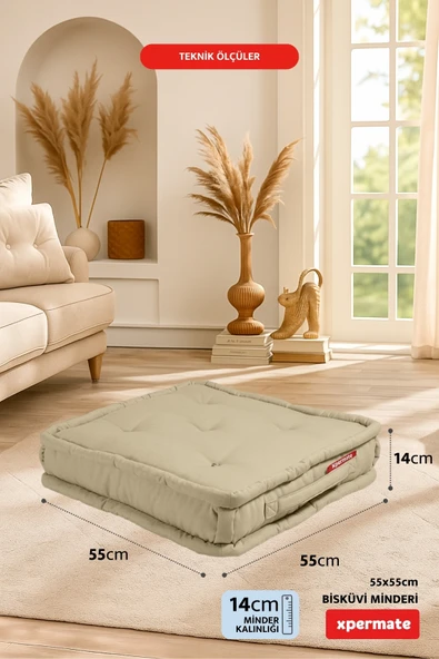 XPERMATE Bisküvi Minder Petek Önü Palet Üstü Minderi Fransız Minder Bank ve Bahçe Minderi 55x55x14 cm Bej - Resim 2