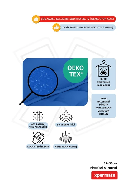 XPERMATE Bisküvi Minder Petek Önü Palet Üstü Minderi Fransız Minder Bank ve Bahçe Minderi 55x55x14 cm Mavi - Resim 3