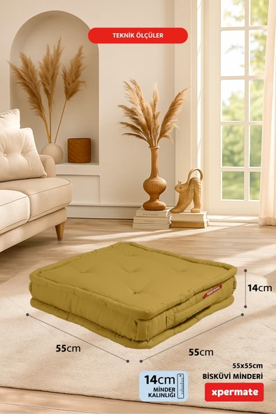 XPERMATE Bisküvi Minder Petek Önü Palet Üstü Minderi Fransız Minder Bank ve Bahçe Minderi 55x55x14 cm Hardal - 2