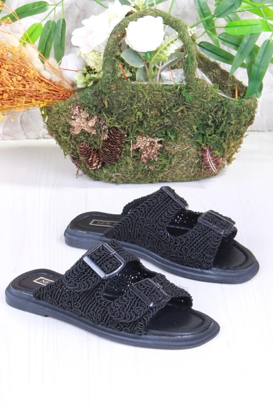 Fort 5053 Soft Rahat Örgülü İki Tokalı Kadın Terlik - Resim 4