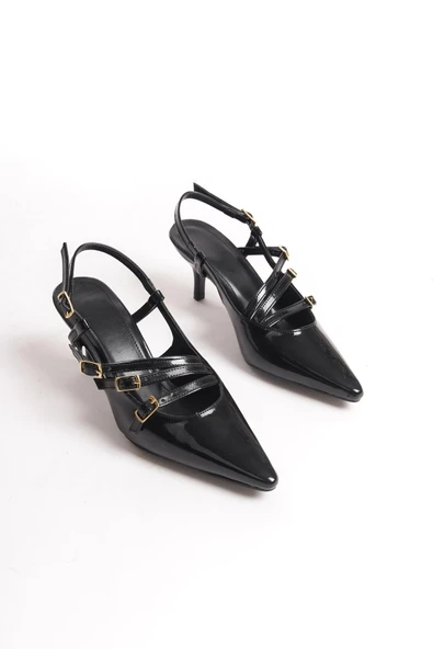 Kadın Franco Siyah Rugan Tokalı Kısa Topuklu (6 cm ) Ayakkabı - 4