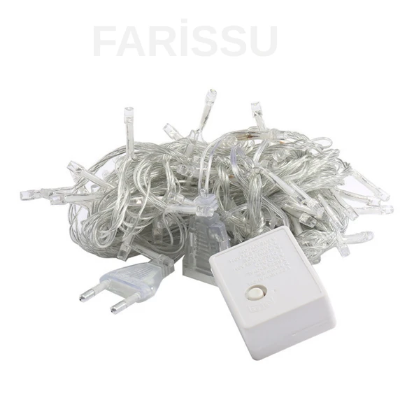 Fişli Peri LED Işık | Gün Işığı Renk | 10 Metre 100 LED Şeffaf Kablo | 8 Modlu Dış Mekan Dekoratif Aydınlatma - 6