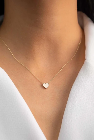 Altın Renk Taşsız Beyaz Kalp Kolye ürün görseli 1