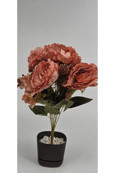 Büyük Kafalı Lotus Çiçeği Kiremit Rengi Ev Dekor Saksı Süsü - Resim 2