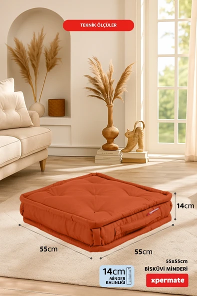 XPERMATE Bisküvi Minder Petek Önü Palet Üstü Minderi Fransız Minder Bank ve Bahçe Minderi 55x55x14 cm Kiremit - 2