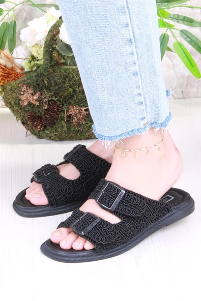 Fort 5053 Soft Rahat Örgülü İki Tokalı Kadın Terlik - Resim 2