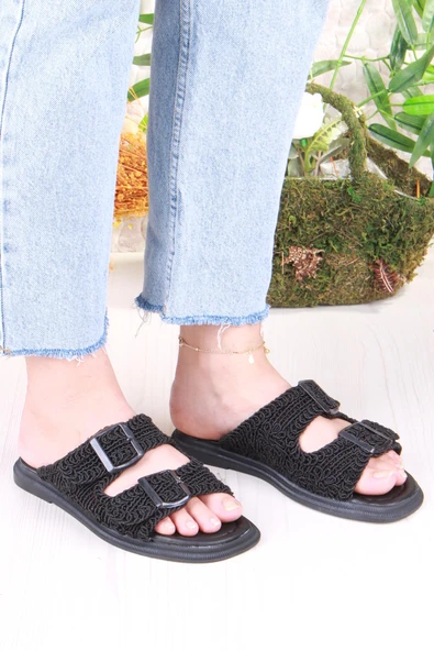 Fort 5053 Soft Rahat Örgülü İki Tokalı Kadın Terlik - Resim 3