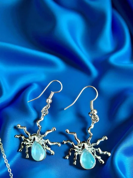 Mavi Taşlı Örümcek Kolye Küpe Takım - Resim 2