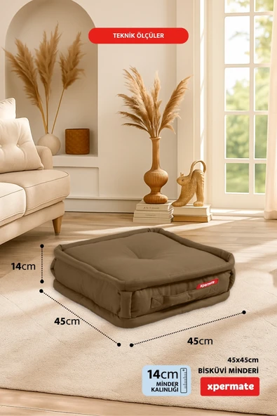 XPERMATE Bisküvi Minder Petek Önü Palet Üstü Minderi Fransız Minder Bank ve Bahçe Minderi 45x45x14 cm Kahverengi - Resim 2