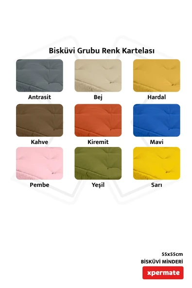 XPERMATE Bisküvi Minder Petek Önü Palet Üstü Minderi Fransız Minder Bank ve Bahçe Minderi 55x55x14 cm Mavi - Resim 5