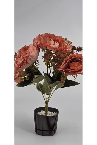 Büyük Kafalı Lotus Çiçeği Kiremit Rengi Ev Dekor Saksı Süsü ürün görseli