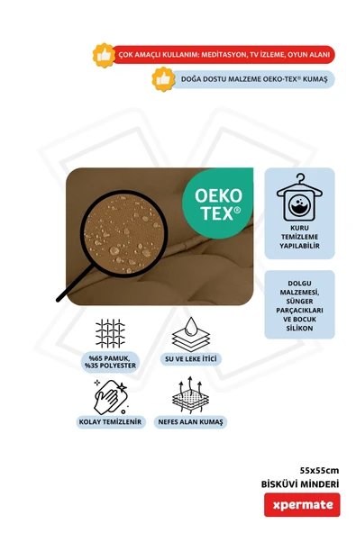 XPERMATE Bisküvi Minder Petek Önü Palet Üstü Minderi Fransız Minder Bank ve Bahçe Minderi 55x55x14 cm Kahve - Resim 3