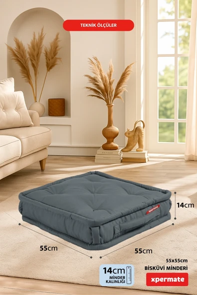 XPERMATE Bisküvi Minder Petek Önü Palet Üstü Minderi Fransız Minder Bank ve Bahçe Minderi 55x55x14 cm Antrasit - 2