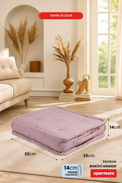 XPERMATE Bisküvi Minder Petek Önü Palet Üstü Minderi Fransız Minder Bank ve Bahçe Minderi 55x55x14 cm Pembe - Resim 2