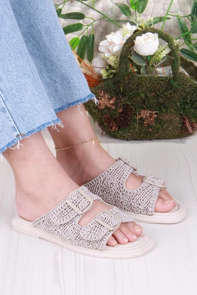 Fort 5053 Soft Rahat Örgülü İki Tokalı Kadın Terlik - Resim 7