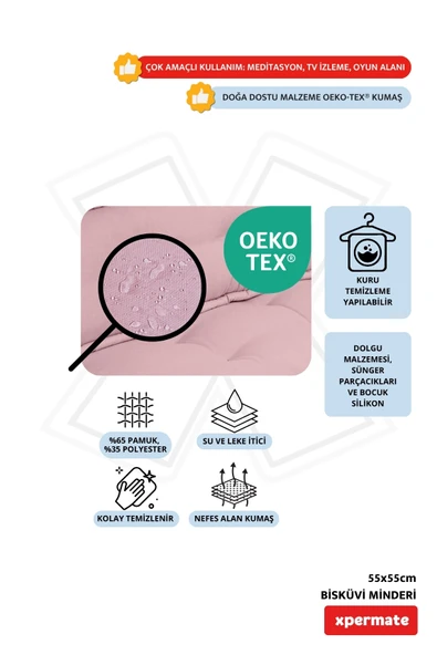 XPERMATE Bisküvi Minder Petek Önü Palet Üstü Minderi Fransız Minder Bank ve Bahçe Minderi 55x55x14 cm Pembe - Resim 3