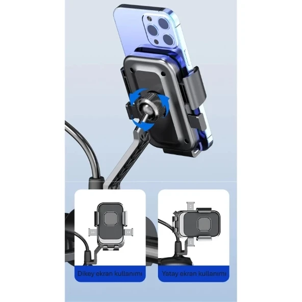 360° Dikiz Aynası Bisiklet Motosiklet Telefon Tutucu - Resim 2