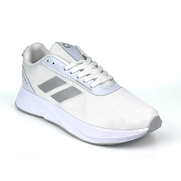 Erkek Beyaz Gümüş Bağcıklı Nefes Alan Esnek Hafif Günlük Sneaker Spor Ayakkabı - Resim 2