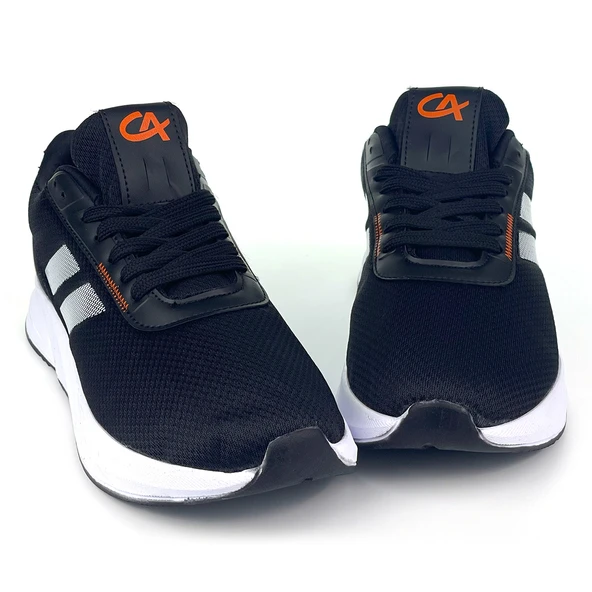 Erkek Siyah Oranj Bağcıklı Nefes Alan Esnek Hafif Günlük Sneaker Spor Ayakkabı - Resim 3