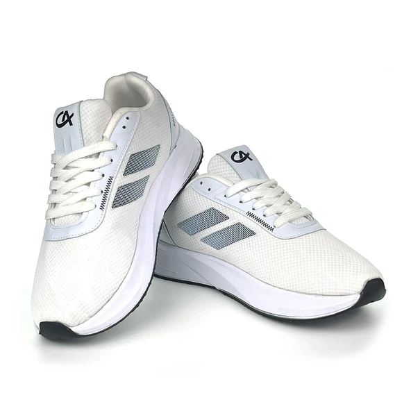 Erkek Beyaz Siyah Bağcıklı Nefes Alan Esnek Hafif Günlük Sneaker Spor Ayakkabı - Resim 4