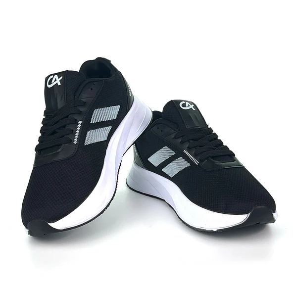 Erkek Siyah Beyaz Bağcıklı Nefes Alan Esnek Hafif Günlük Sneaker Spor Ayakkabı - 4