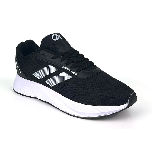 Erkek Siyah Beyaz Bağcıklı Nefes Alan Esnek Hafif Günlük Sneaker Spor Ayakkabı - 2