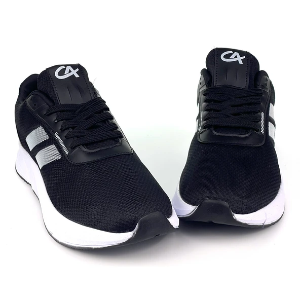 Erkek Siyah Beyaz Bağcıklı Nefes Alan Esnek Hafif Günlük Sneaker Spor Ayakkabı - 3