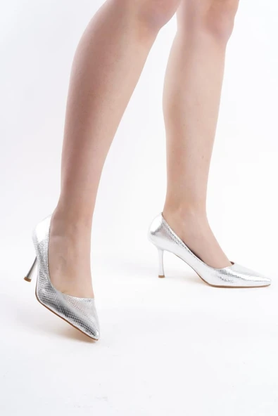Kadın Scarlet 9 Gümüş Baskılı Cm İnce Topuklu Sivri Burun Stiletto - 2